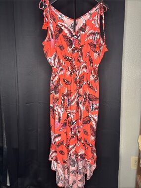 Xhilaration Coral Red Floral High-Low Maxi Dress
